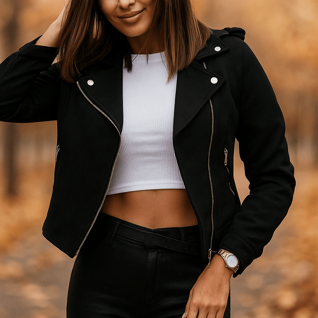 Women's Slim Fit Biker Jacket – Short Length with Asymmetrical Zip – Structured Style