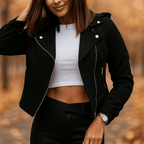 Women's Slim Fit Biker Jacket – Short Length with Asymmetrical Zip – Structured Style