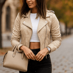 Women's Slim Fit Biker Jacket – Short Length with Asymmetrical Zip – Structured Style