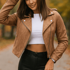 Women's Slim Fit Biker Jacket – Short Length with Asymmetrical Zip – Structured Style