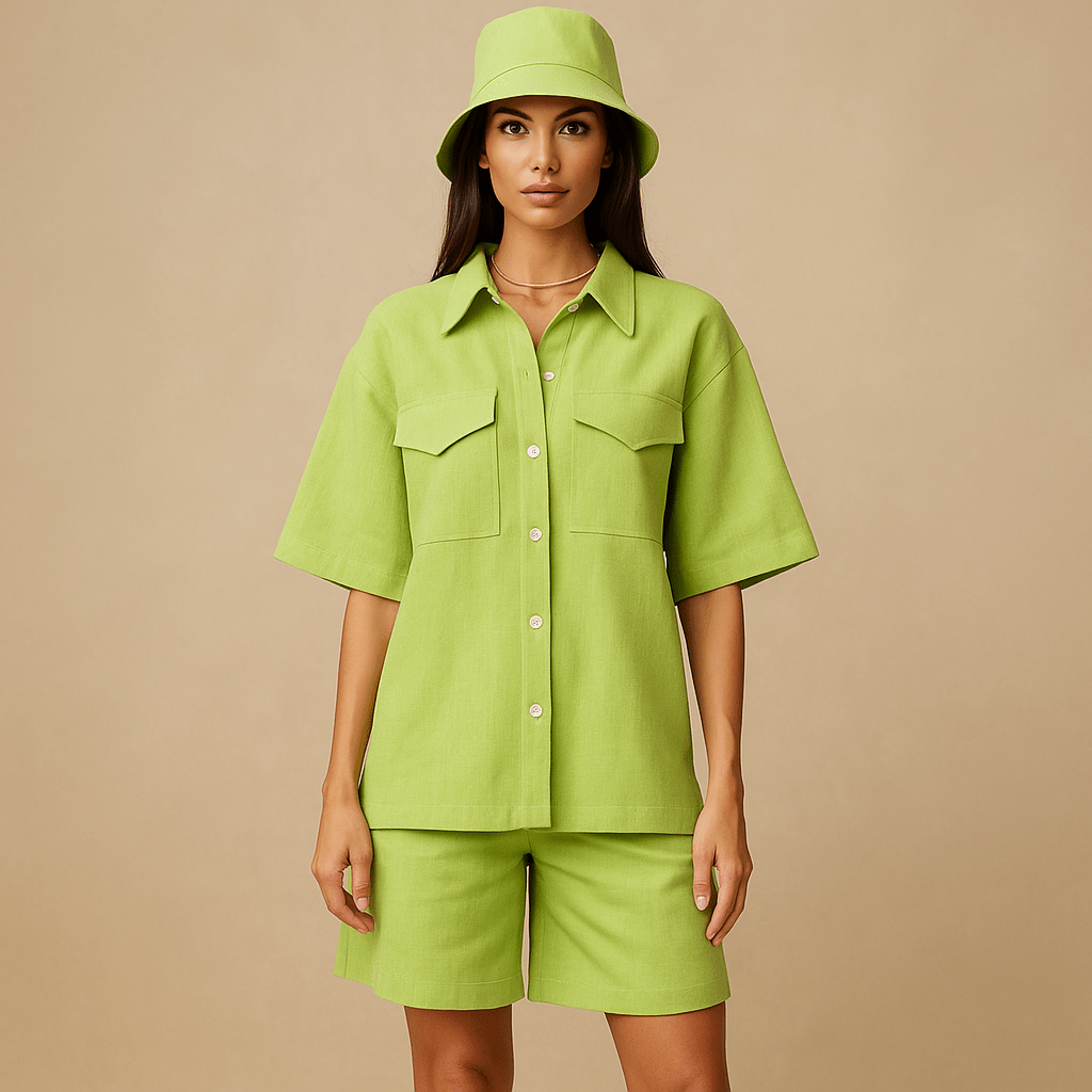 Relaxed Fit Women's Linen Top and Shorts Set with Handy Pockets