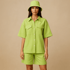 Relaxed Fit Women's Linen Top and Shorts Set with Handy Pockets