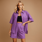 Relaxed Fit Women's Linen Top and Shorts Set with Handy Pockets