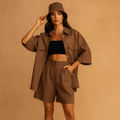 Relaxed Fit Women's Linen Top and Shorts Set with Handy Pockets