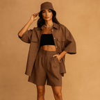 Relaxed Fit Women's Linen Top and Shorts Set with Handy Pockets