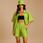 Relaxed Fit Women's Linen Top and Shorts Set with Handy Pockets