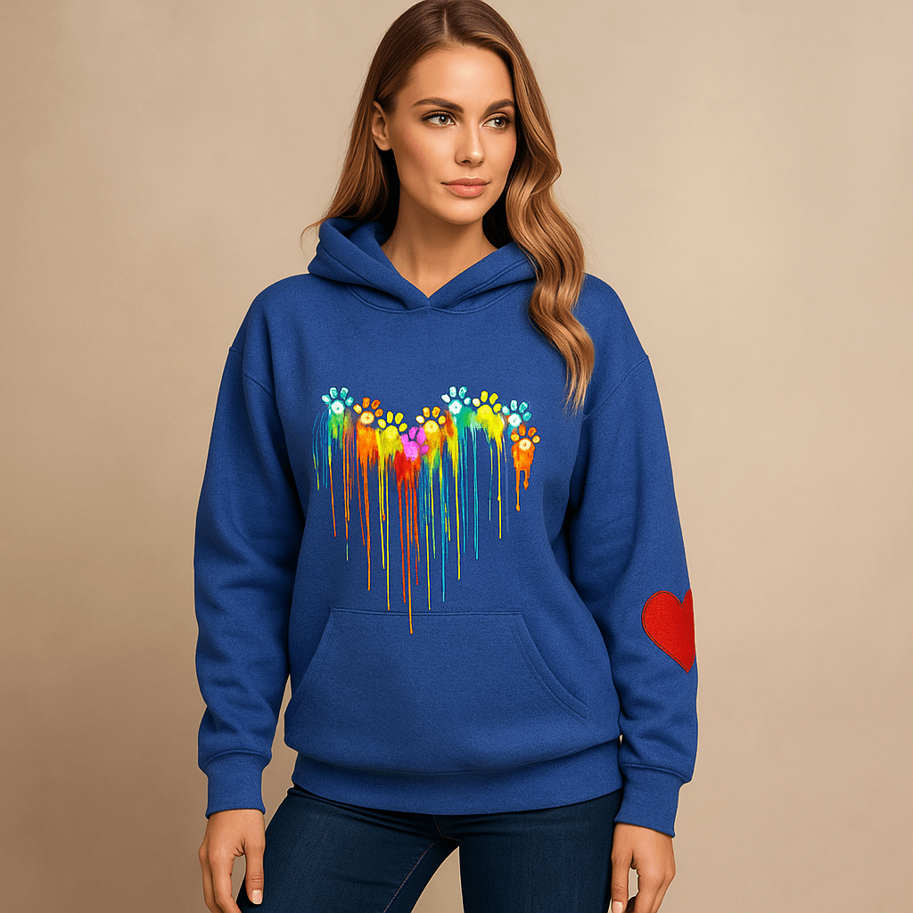 Heart Print Women's Hoodie - Relaxed Fit with Long Sleeves