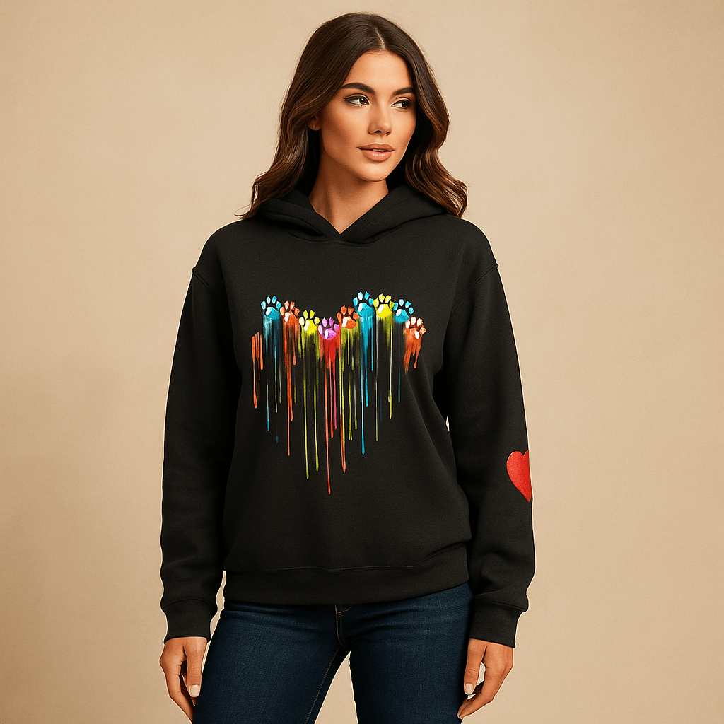 Heart Print Women's Hoodie - Relaxed Fit with Long Sleeves