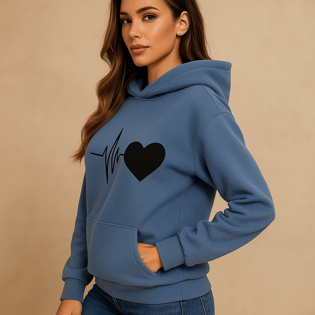 Casual Long Sleeve Women's Hoodie with Heart Print