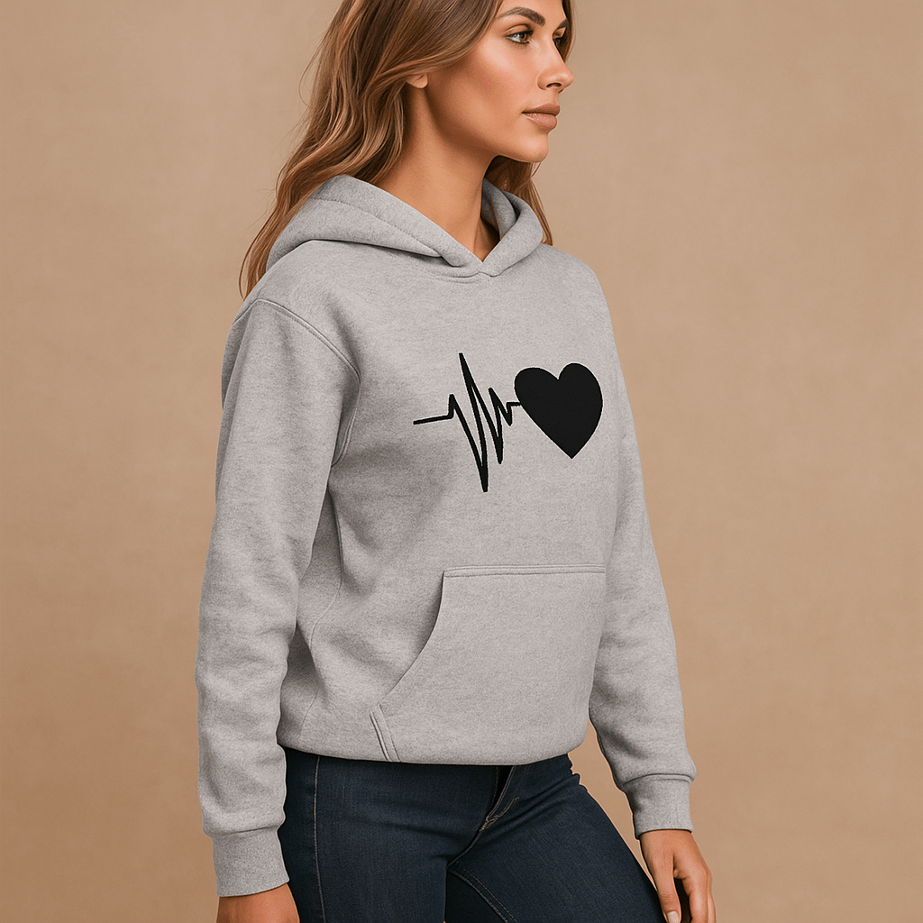 Casual Long Sleeve Women's Hoodie with Heart Print