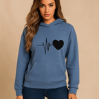 Casual Long Sleeve Women's Hoodie with Heart Print