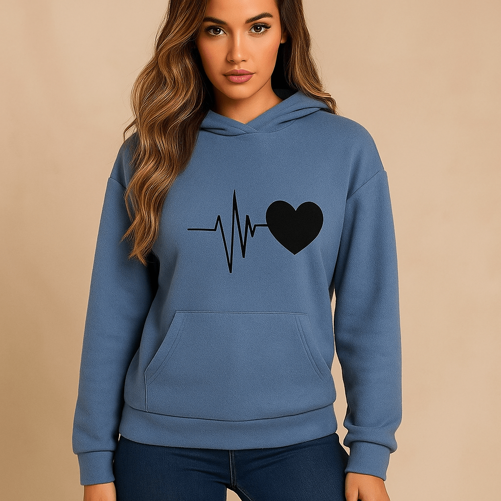 Casual Long Sleeve Women's Hoodie with Heart Print