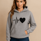 Casual Long Sleeve Women's Hoodie with Heart Print