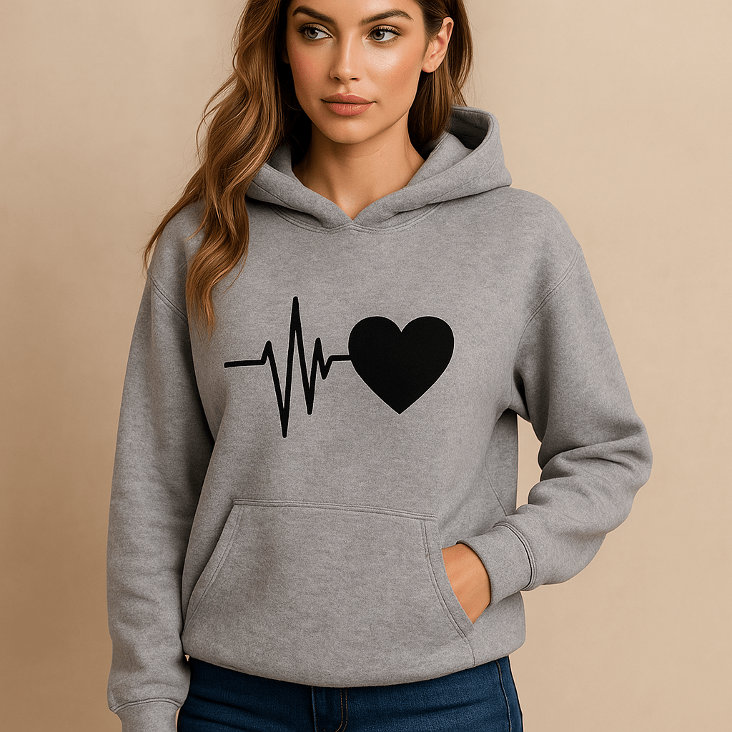 Casual Long Sleeve Women's Hoodie with Heart Print