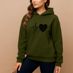 Casual Long Sleeve Women's Hoodie with Heart Print