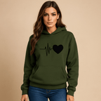 Casual Long Sleeve Women's Hoodie with Heart Print