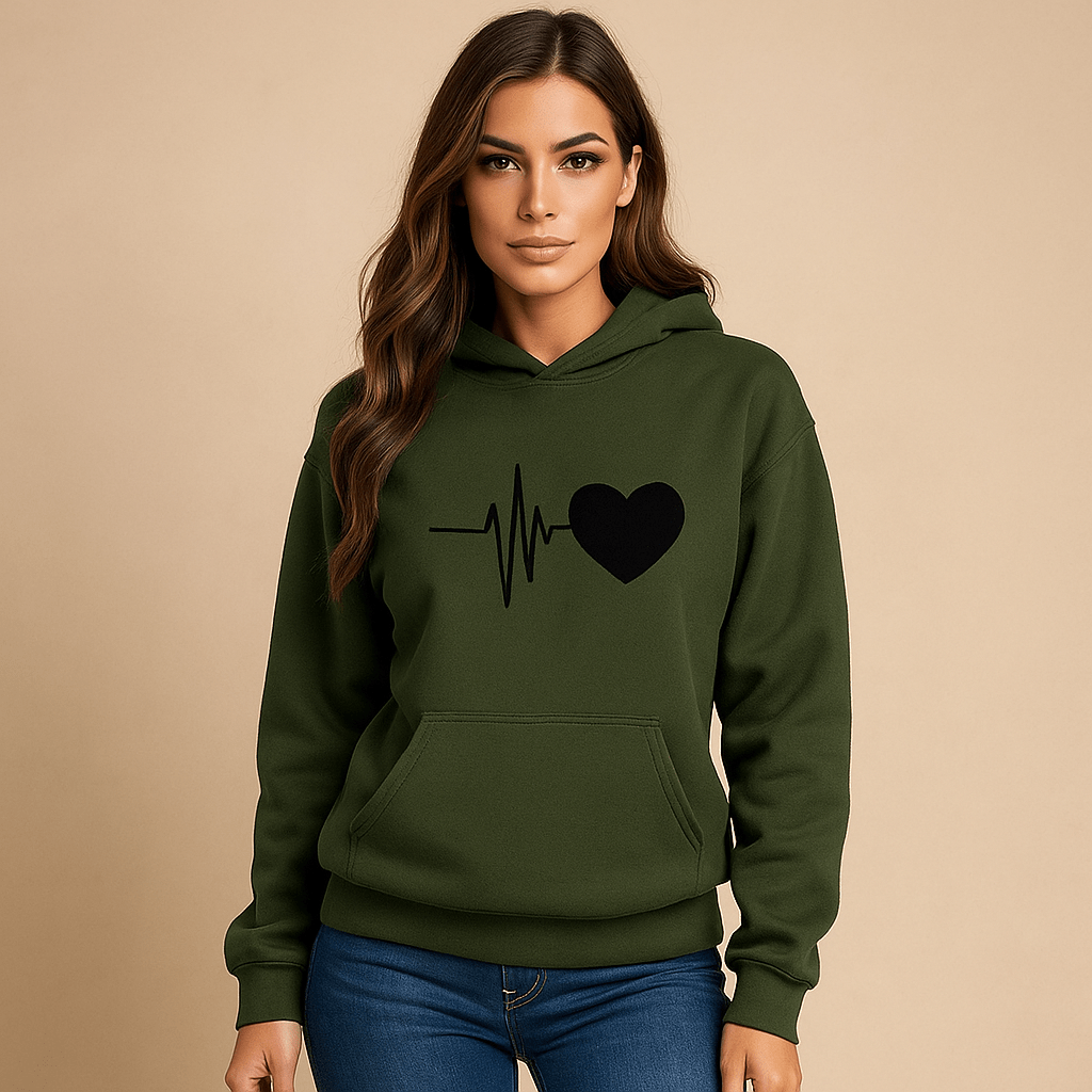 Casual Long Sleeve Women's Hoodie with Heart Print