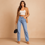 High-Waisted Wide-Leg Jeans for Women - Relaxed Fit with Five-Pocket Style