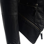 Fitted Women's Leather Biker Jacket with Studded Collar and Cuffs - Zip Accents