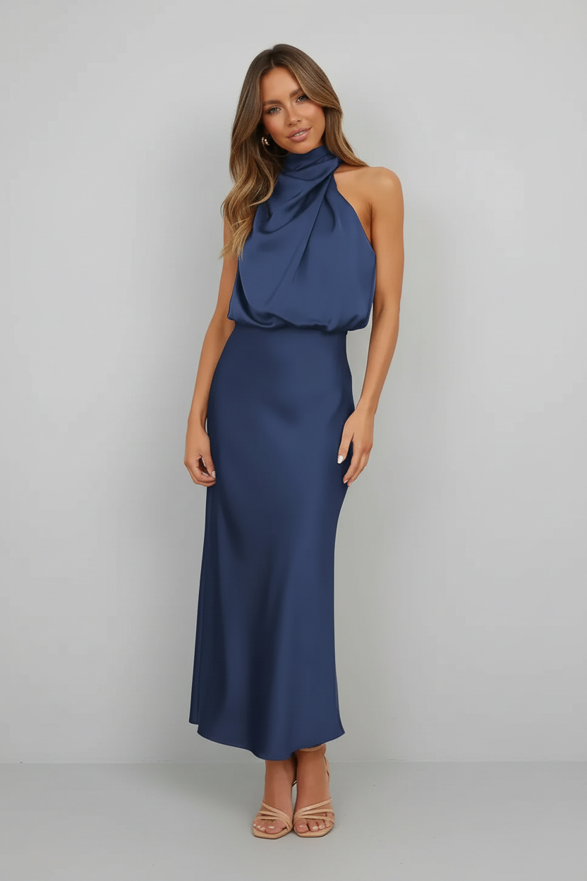 Elodie Satin Halter Midi Dress