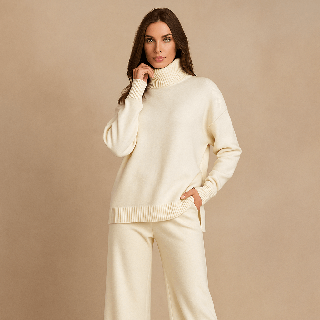 Coordinated Knitted High Neck Jumper and Trouser Set
