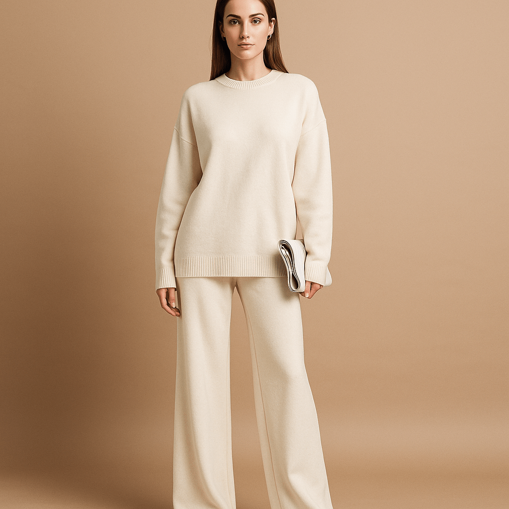 Coordinated Knitted High Neck Jumper and Trouser Set