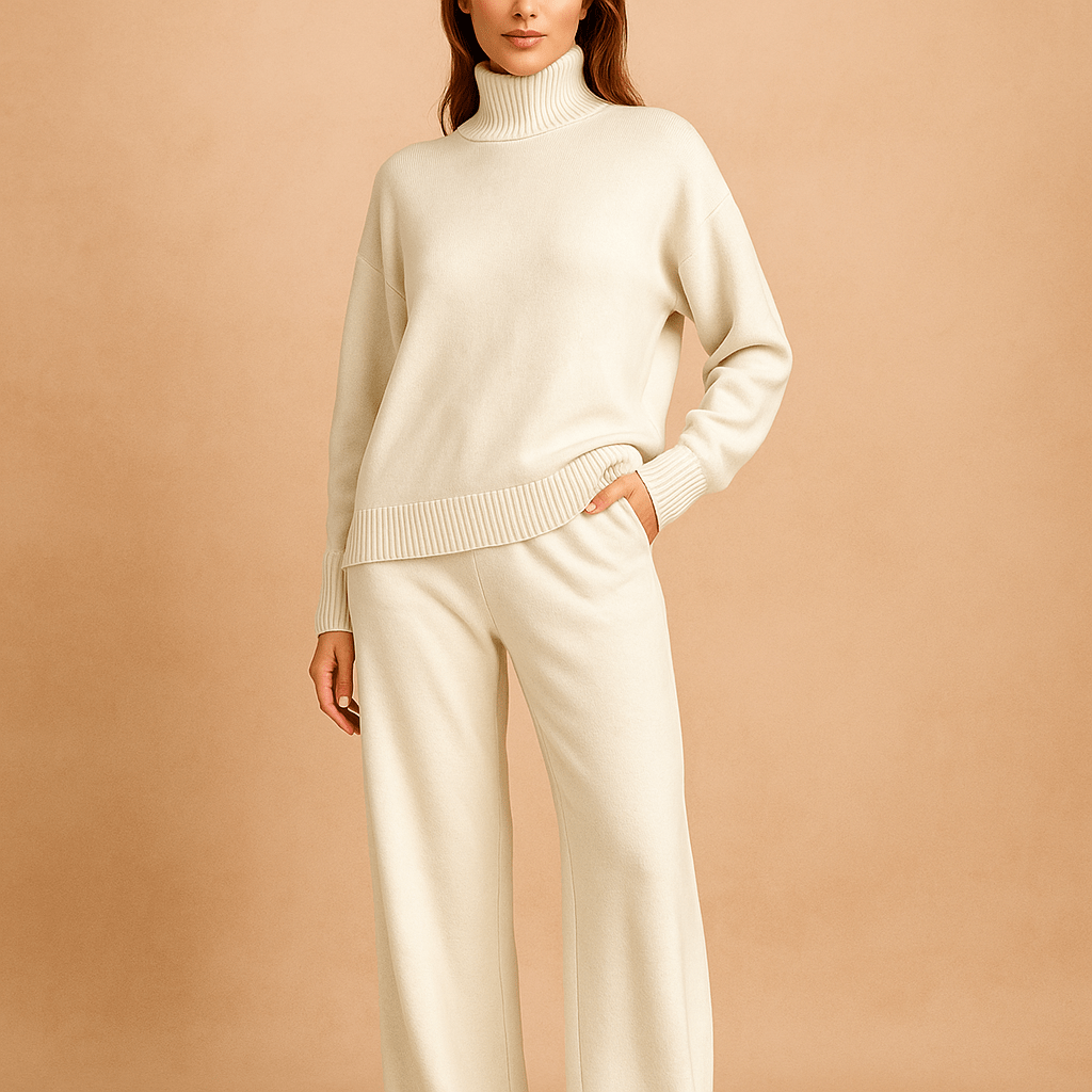 Coordinated Knitted High Neck Jumper and Trouser Set