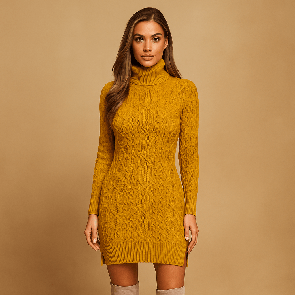 Cozy High-Collar Knitted Dress - Fashionable and Comfortable