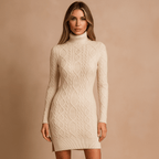 Cozy High-Collar Knitted Dress - Fashionable and Comfortable