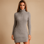 Cozy High-Collar Knitted Dress - Fashionable and Comfortable
