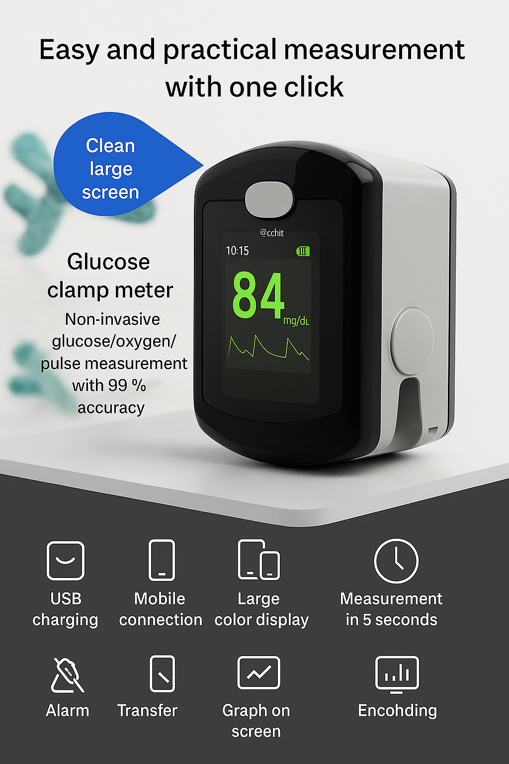 Non Invasive Glucometer Glucose Monitor Portable Fingertip Digital Display - Image 9