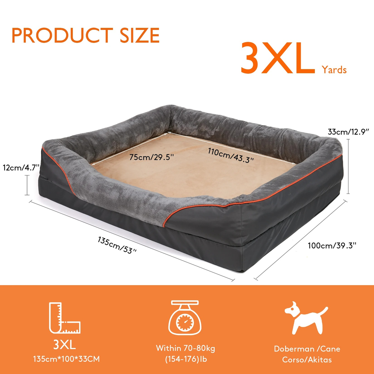 Orthopedic Dog Bed with Washable Bolster Memory Foam and Removable Cover X Large - Image 10