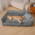 Orthopedic Dog Sofa Bed Washable Plush Ribbed Bolster Pillow - Image 1