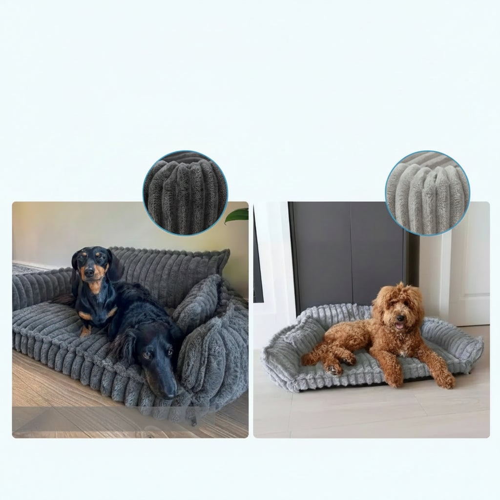 Orthopedic Dog Sofa Bed Washable Plush Ribbed Bolster Pillow - Image 3