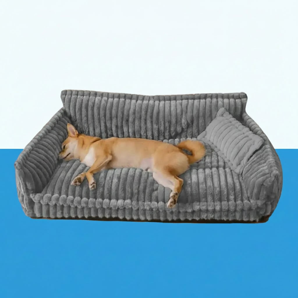 Orthopedic Dog Sofa Bed Washable Plush Ribbed Bolster Pillow - Image 5
