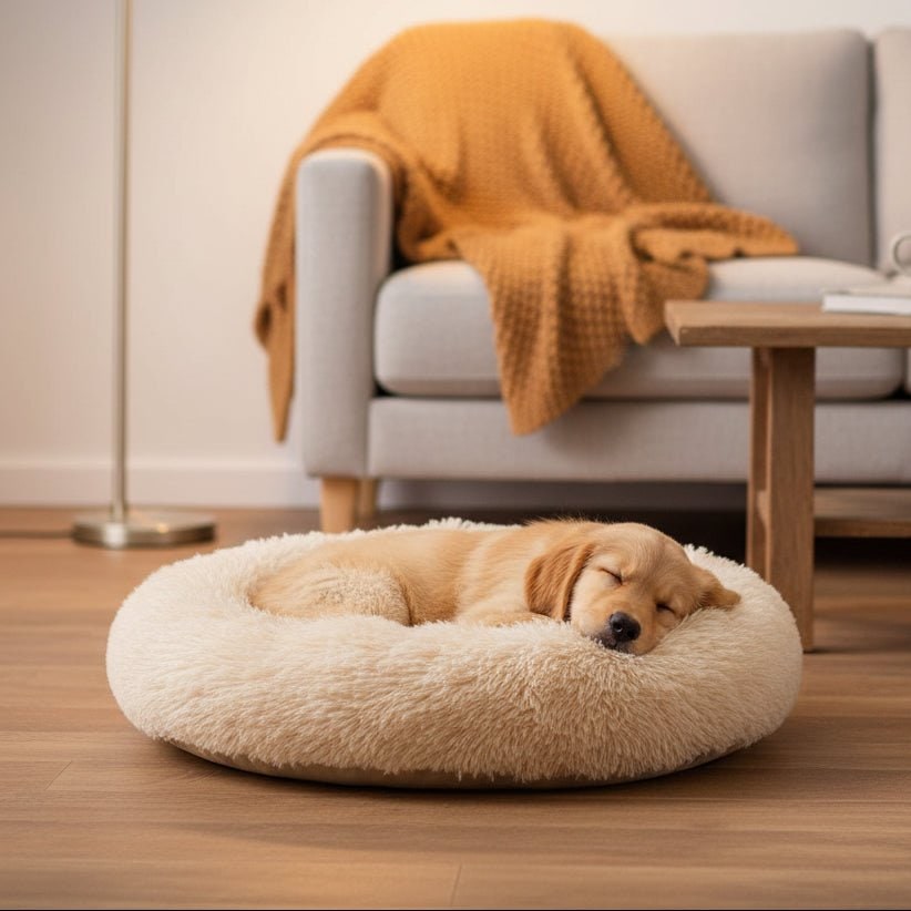 Orthopedic Pet Donut Dog Bed Soft Plush Faux Fur Bolster Cats Dogs Machine Washable - Image 1