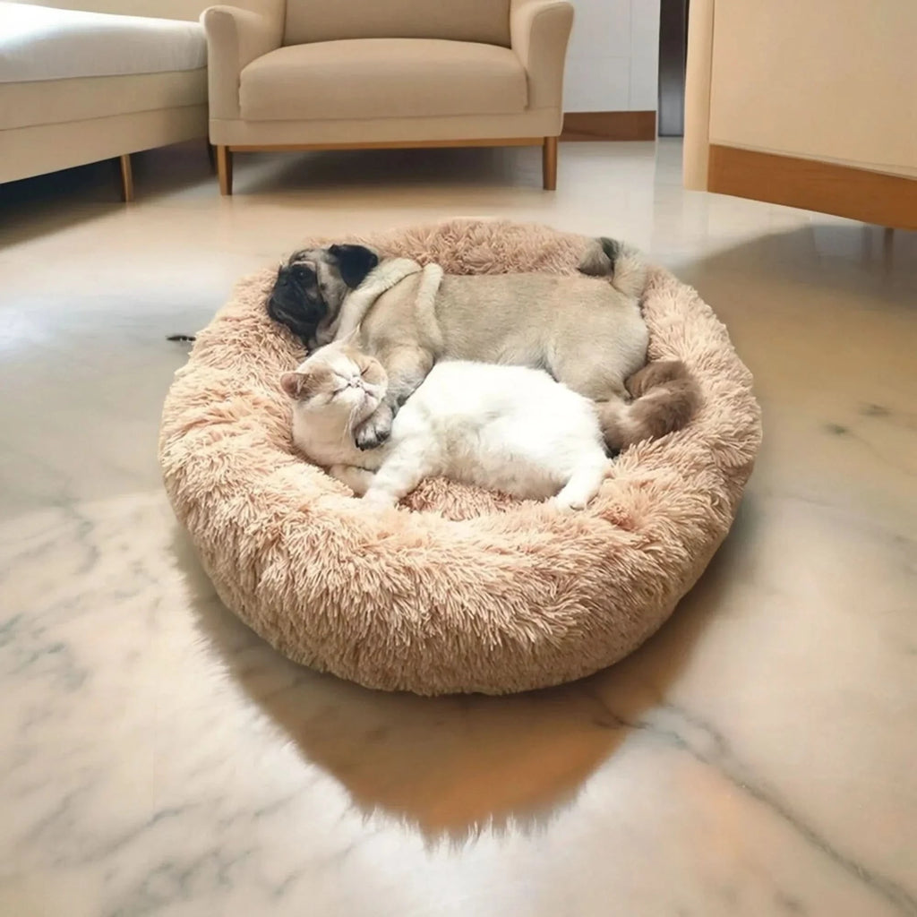 Orthopedic Pet Donut Dog Bed Soft Plush Faux Fur Bolster Cats Dogs Machine Washable - Image 2