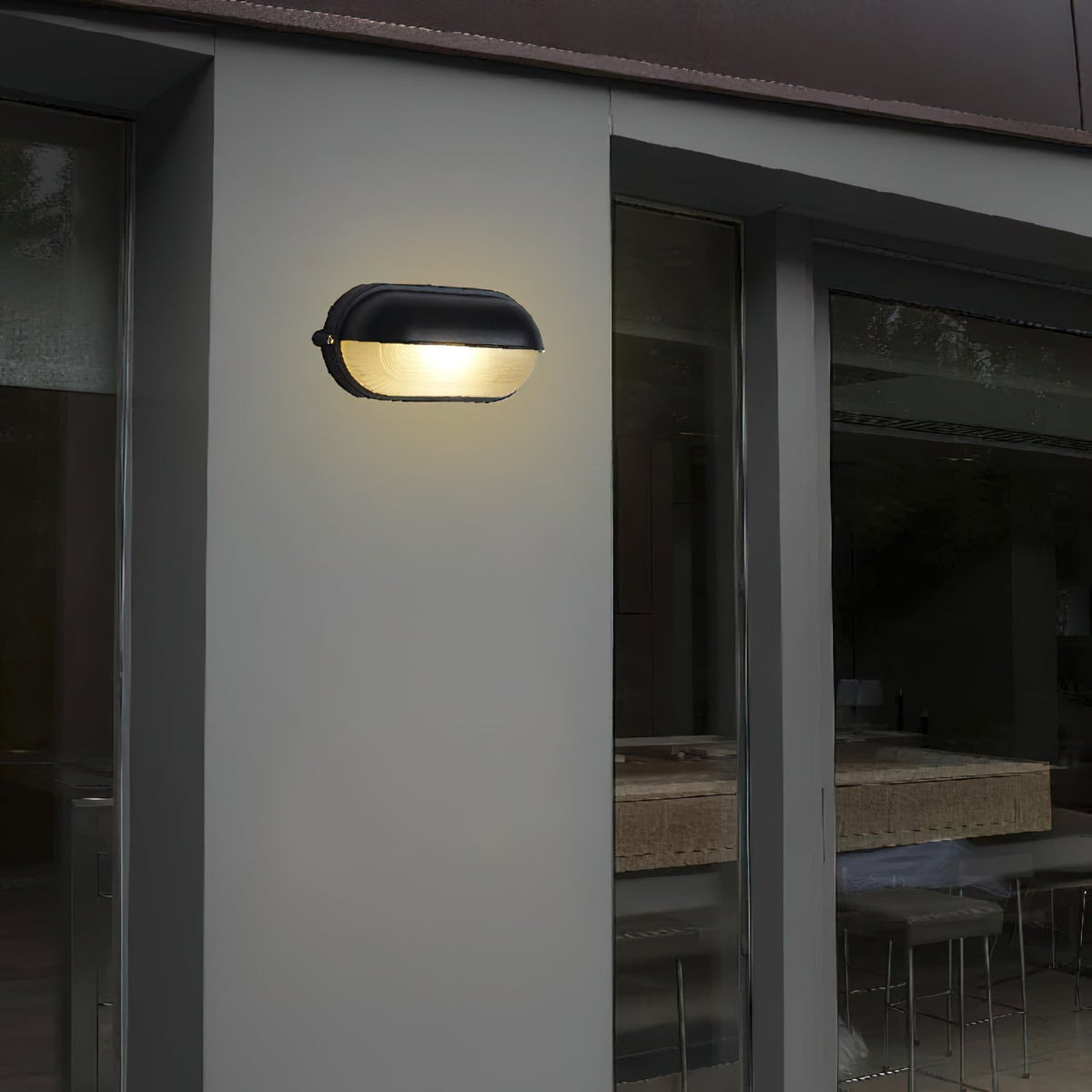 Outdoor Bulkhead Wall Light with Oval Shield and Ribbed Glass Diffuser - Image 11
