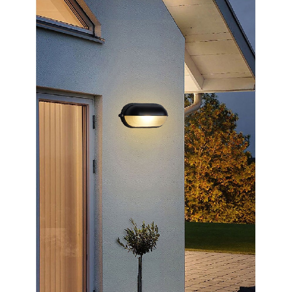 Outdoor Bulkhead Wall Light with Oval Shield and Ribbed Glass Diffuser - Image 19