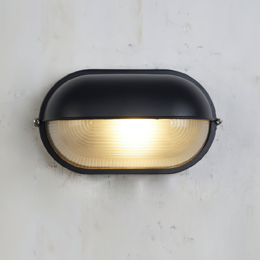 Outdoor Bulkhead Wall Light with Oval Shield and Ribbed Glass Diffuser - Image 35