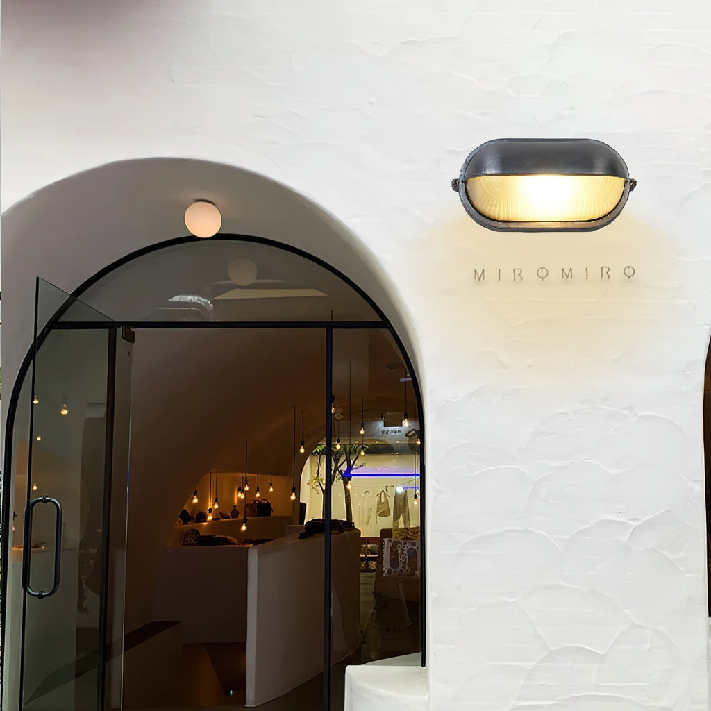 Outdoor Bulkhead Wall Light with Oval Shield and Ribbed Glass Diffuser - Image 4