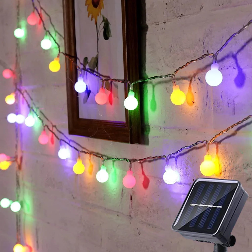 Outdoor Solar String Fairy Lights with Frosted Globe Bulbs and LED Yard Lighting - Image 2