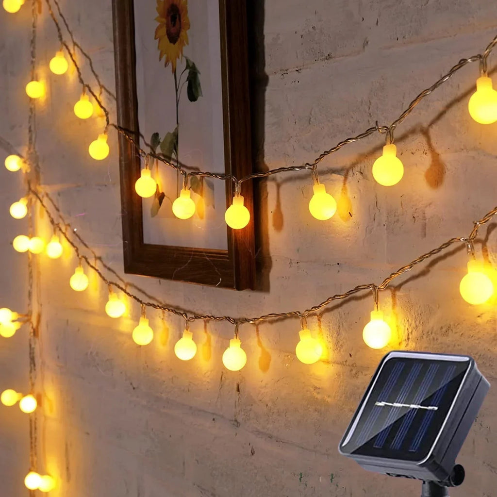 Outdoor Solar String Fairy Lights with Frosted Globe Bulbs and LED Yard Lighting - Image 8