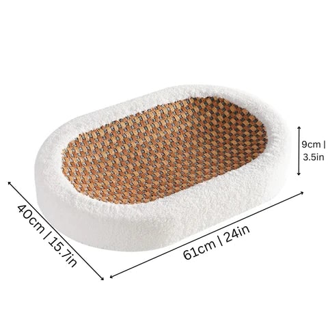 Oval Plush Cat Scratcher Bed with Woven Mat and Padded Bolster - Image 4