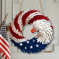 Patriotic Wreath Eagle 12 Inch Wooden Wood Curl Star Accents Bald - Image 1