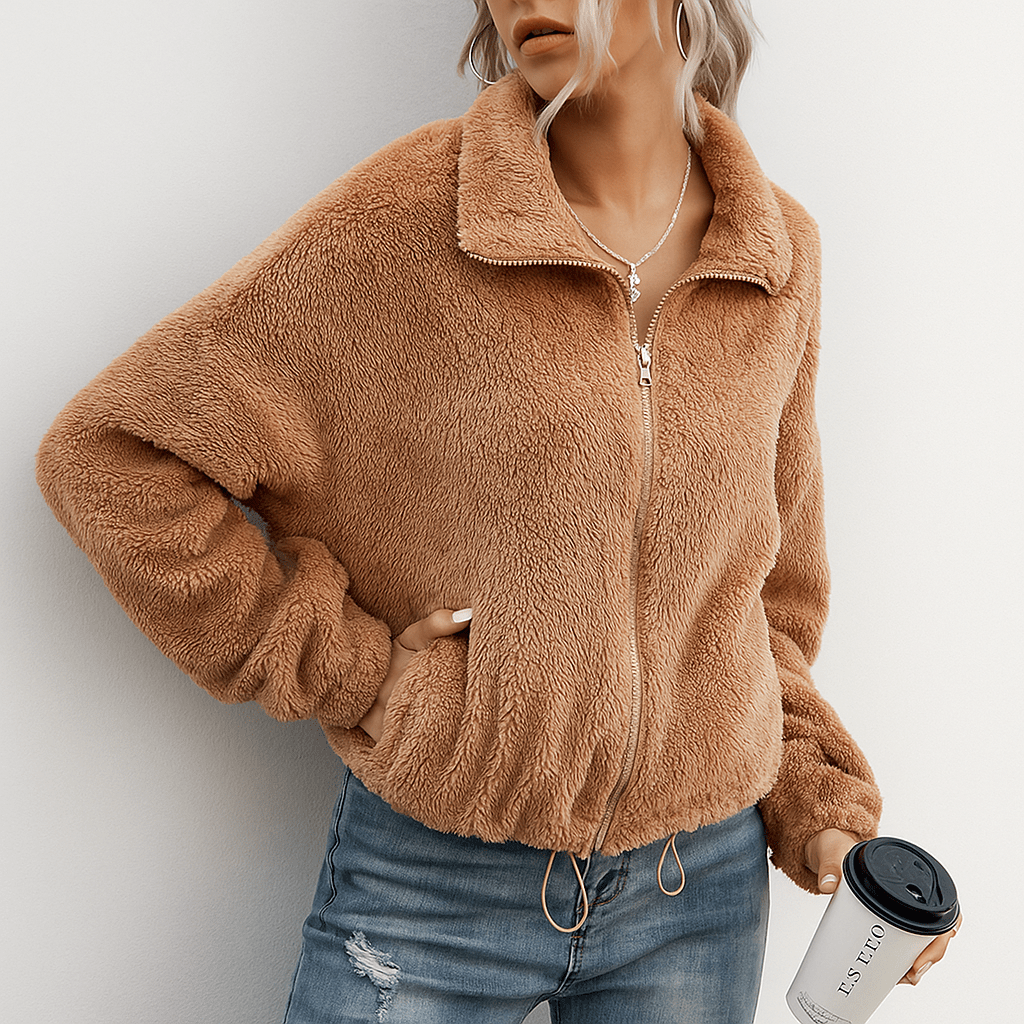 Cozy Zip-Up Jacket with Soft Collar - Fashionable and Warm