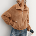 Cozy Zip-Up Jacket with Soft Collar - Fashionable and Warm