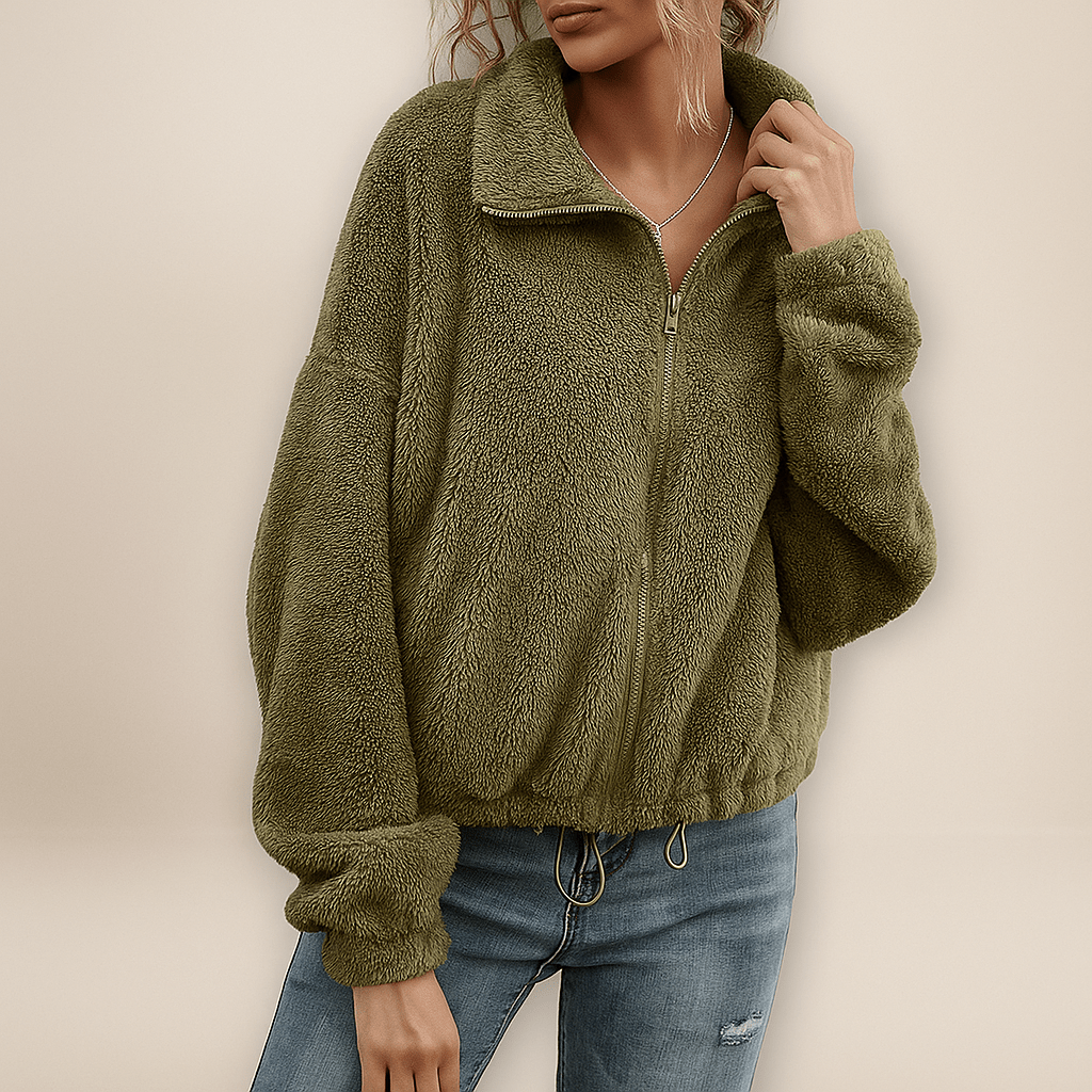 Cozy Zip-Up Jacket with Soft Collar - Fashionable and Warm
