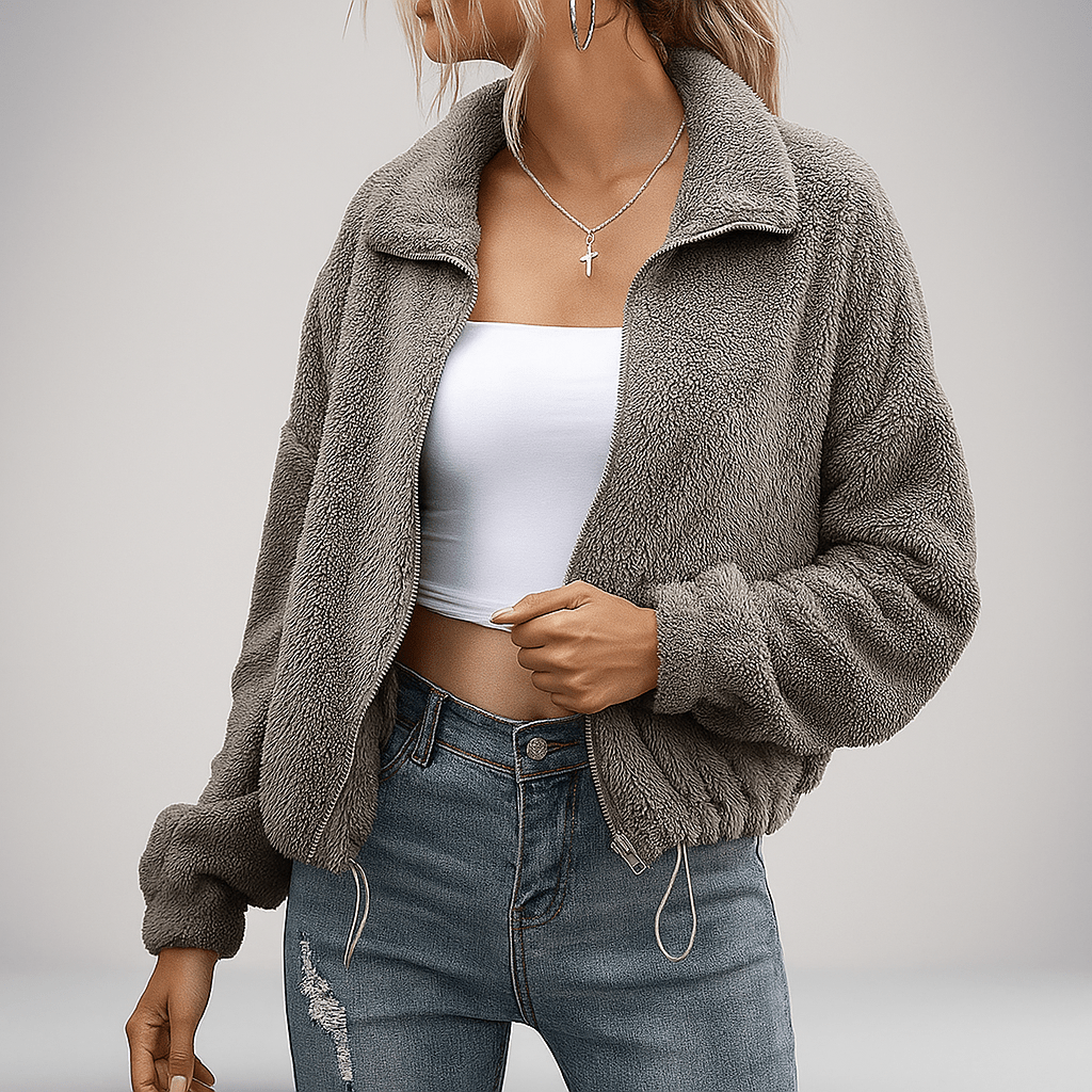 Cozy Zip-Up Jacket with Soft Collar - Fashionable and Warm