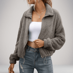 Cozy Zip-Up Jacket with Soft Collar - Fashionable and Warm